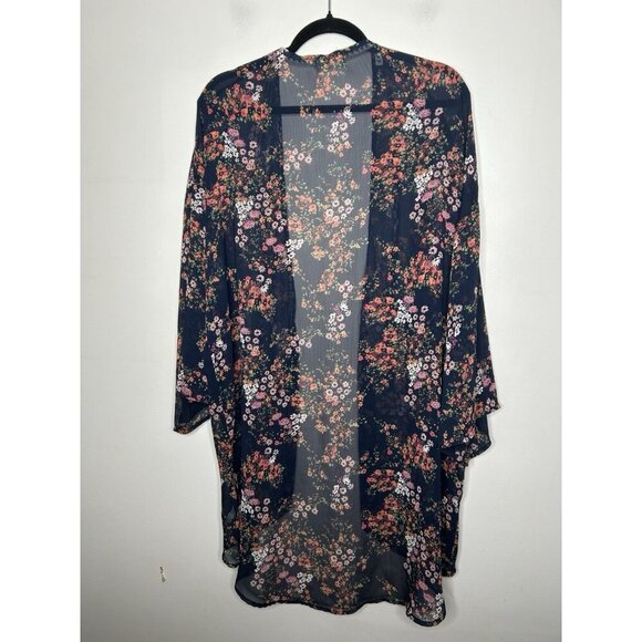 Altar'd State Kimono Womens  Navy Blue Floral Print Open Front Long Size Large - Picture 5 of 8